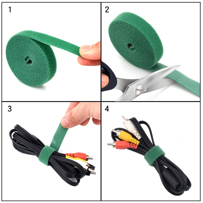 Wisdompro 4 Roll Hook and Loop Reusable Fastening Nylon Cable Tie Wire Cord Straps Organizer by Wisdompro - Each 0.6 Inches Width, 6.6 Ft Long, and 26.4 ft long totally (Blue, Red, Green, Yellow) - Image 4